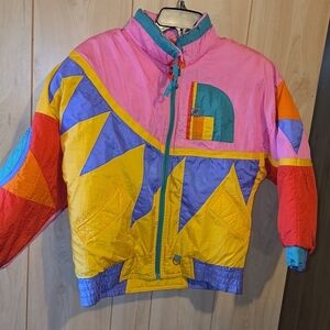 Vintage 80s 90s Colorblock Puffer Jacket Girls Size 10/12